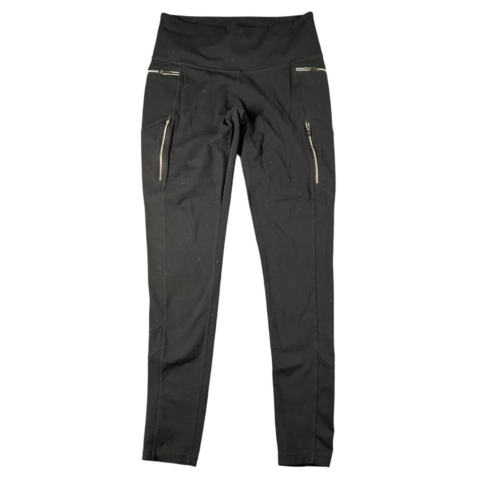 Athleta Womens Small Black Sly Drifter Workout Yoga Leggings‎ Zipper Pockets